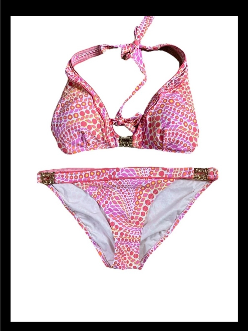 Trina Turk Pink & Orange Patterned Halter Bikini